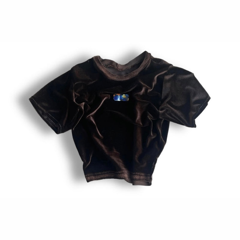 brown velour woman’s crop t