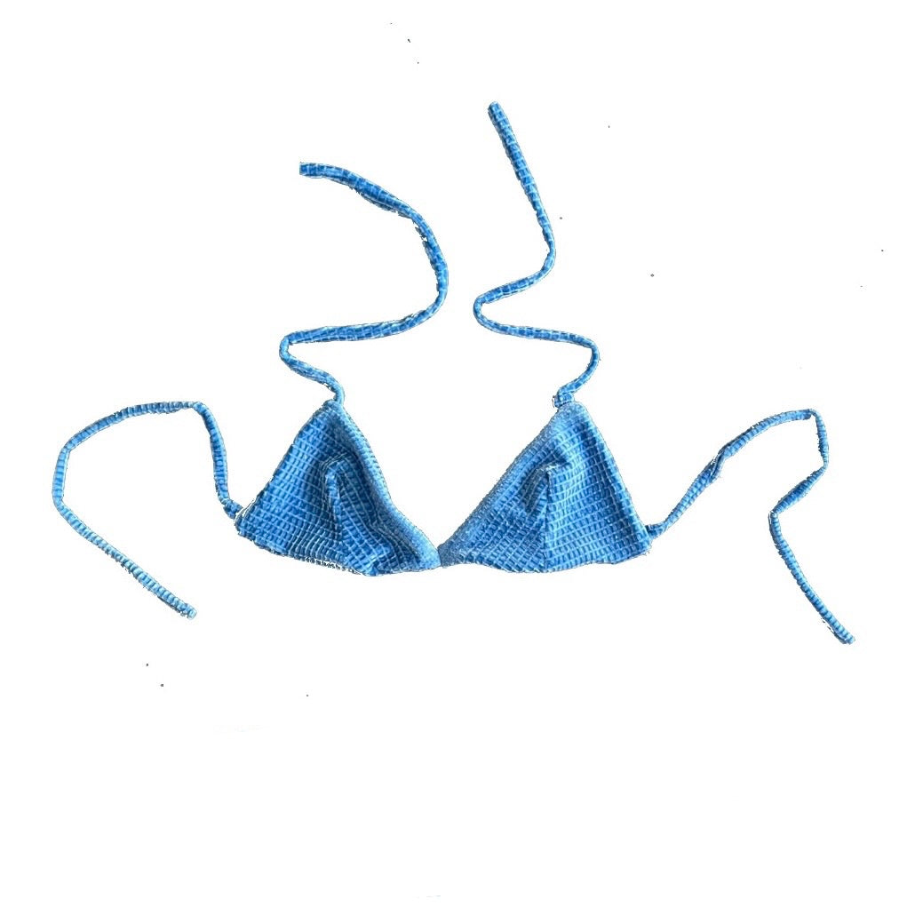 Blue patterned bikini top