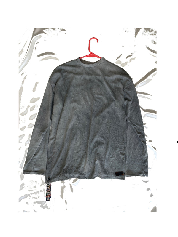 Men’s grey distressed cotton long sleeve